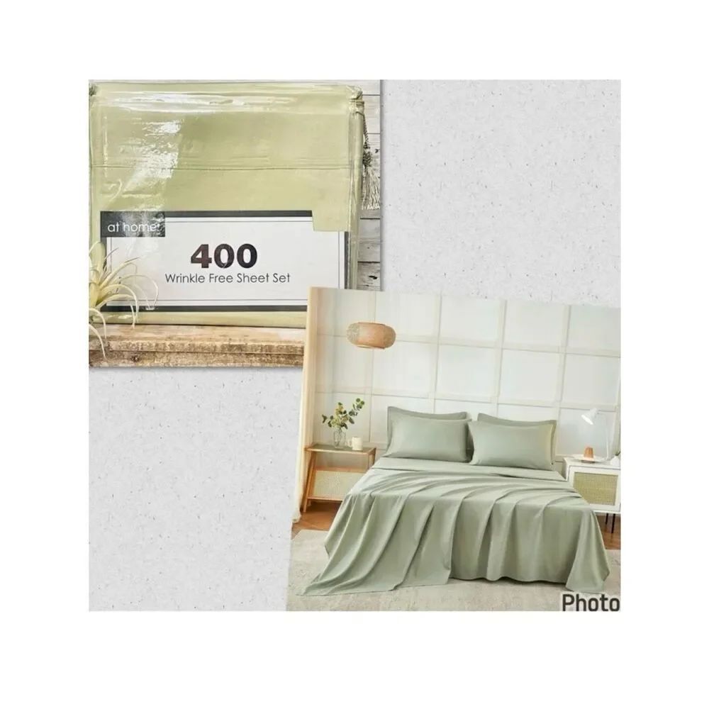 NWT At Home Gorgeous King Green Sage 4 Pc Soft Wrinkle Free microfiber Sheet Set